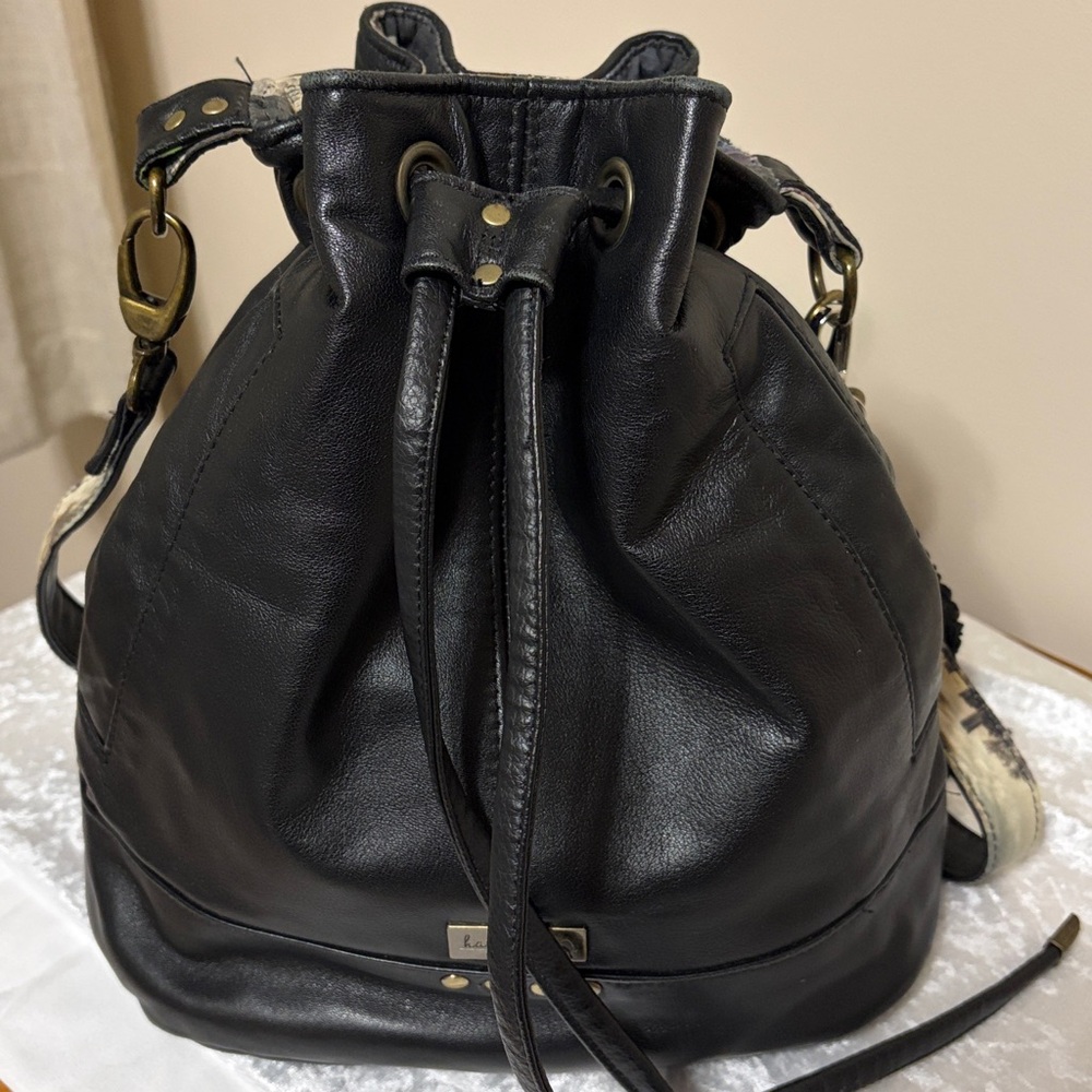 Black Soft Leather Hobo/Bucket/Crossbody Bag